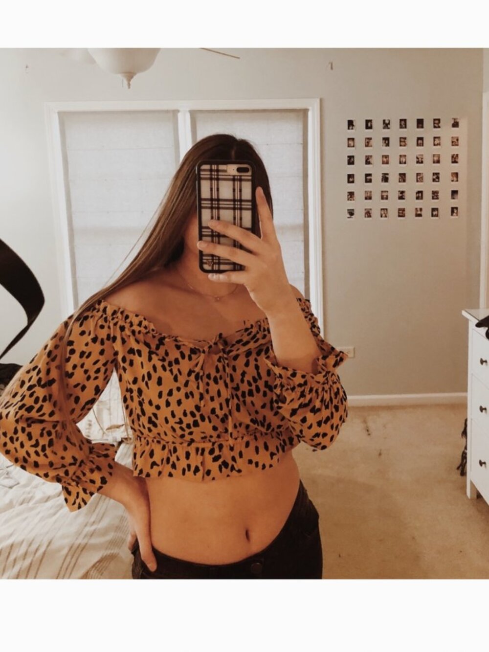 Forever 21 Cropped Blouse Top M Cheetah Print Off-the-Shoulder Summer Animal - Picture 6 of 7
